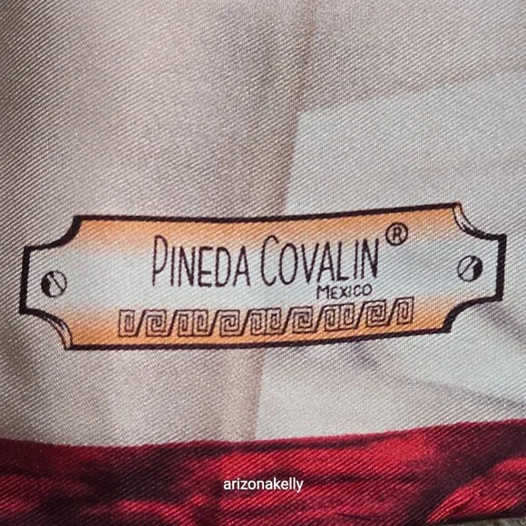 Pineda Covalin Silk Scarf Diego Rivero Mexico Hand Rolled Art - Picture 3 of 10